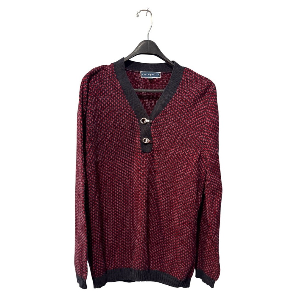 Karen Scott Womens Pullover Sweater‎ Red Knit V Neck Long Sleeve Large L